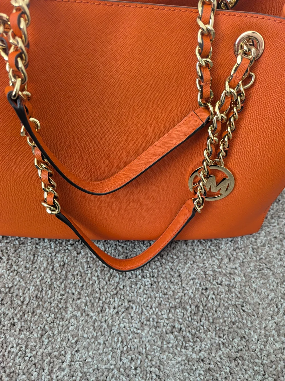 Michael Kors Orange Saffiano Leather Chain Tote